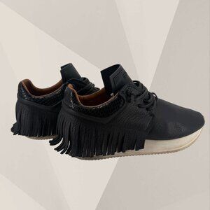 Esseutesse Black‎ Leather Fringe Sneakers Italian Designer